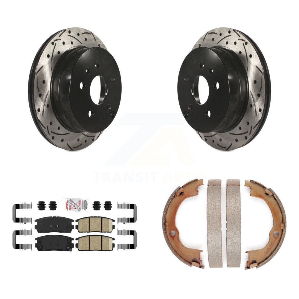 Rear Disc Drilled & Slotted Rotors Ceramic Pads Parking Shoes Kit For Chevrolet Equinox KDA-103452