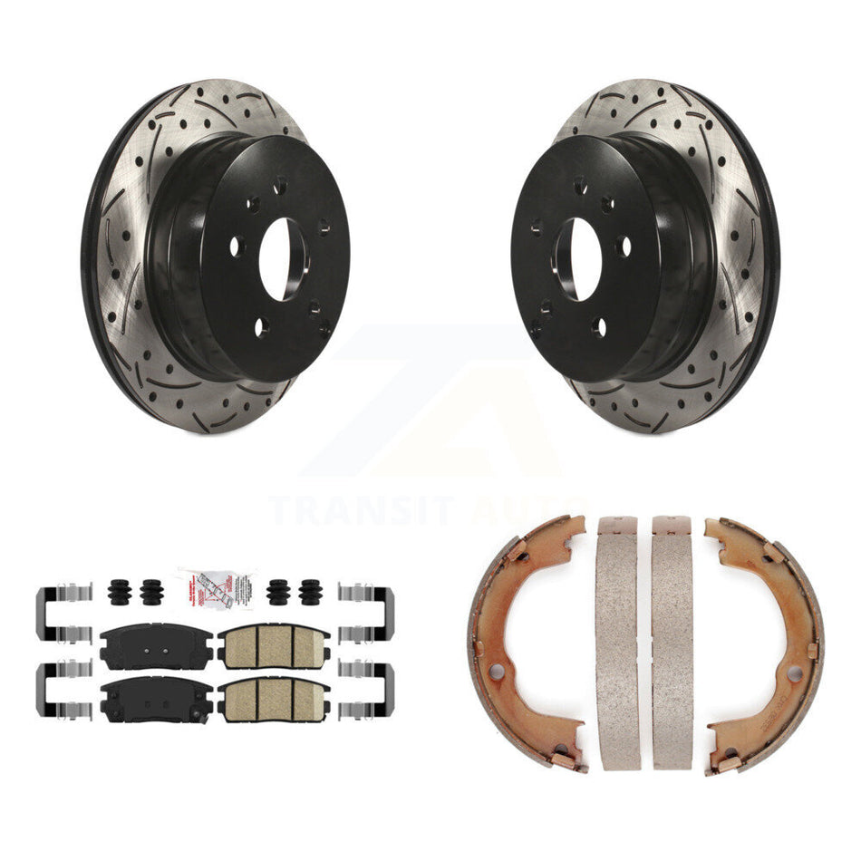 Rear Disc Drilled & Slotted Rotors Ceramic Pads Parking Shoes Kit For Chevrolet Equinox KDA-103452