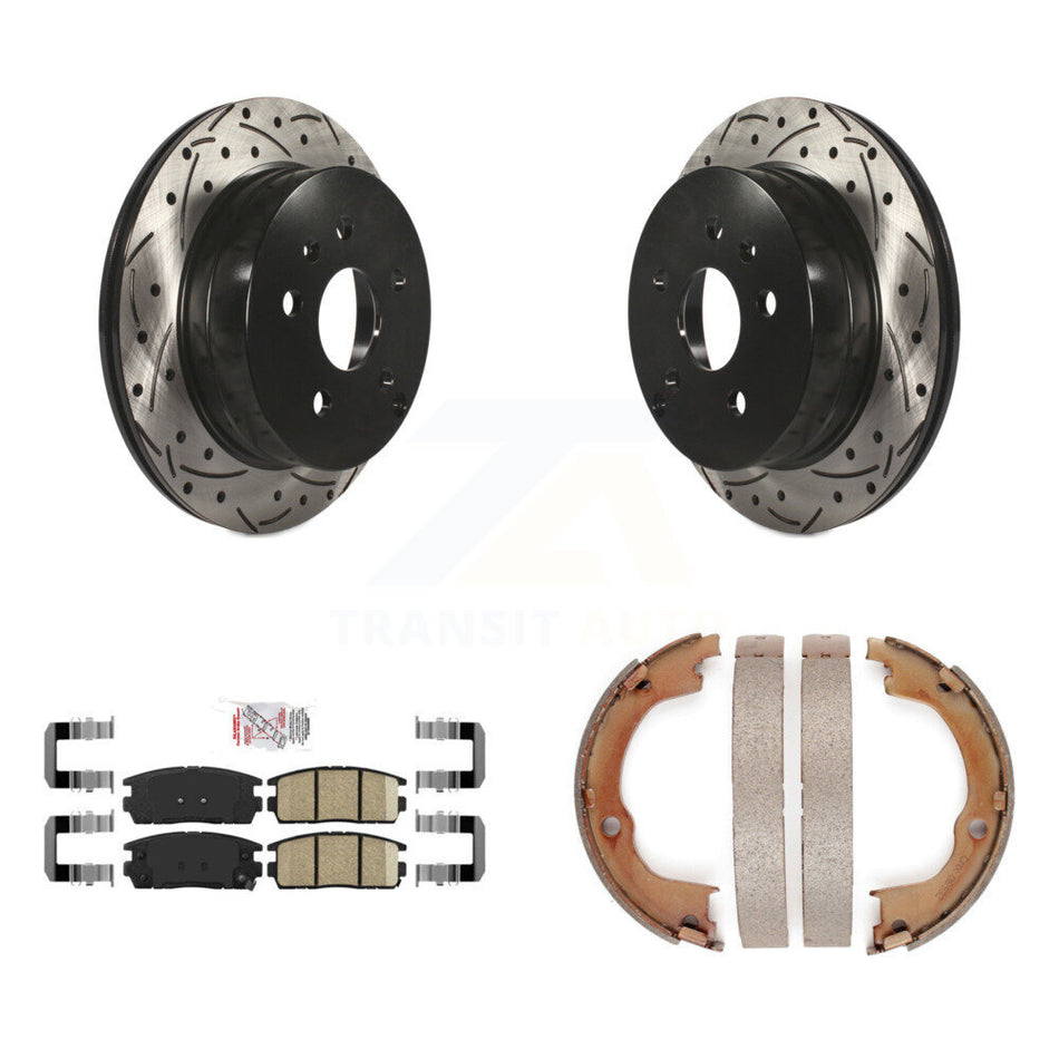 Rear Disc Drilled & Slotted Rotors Ceramic Pads Parking Shoes Kit For Chevrolet Equinox KDA-103453