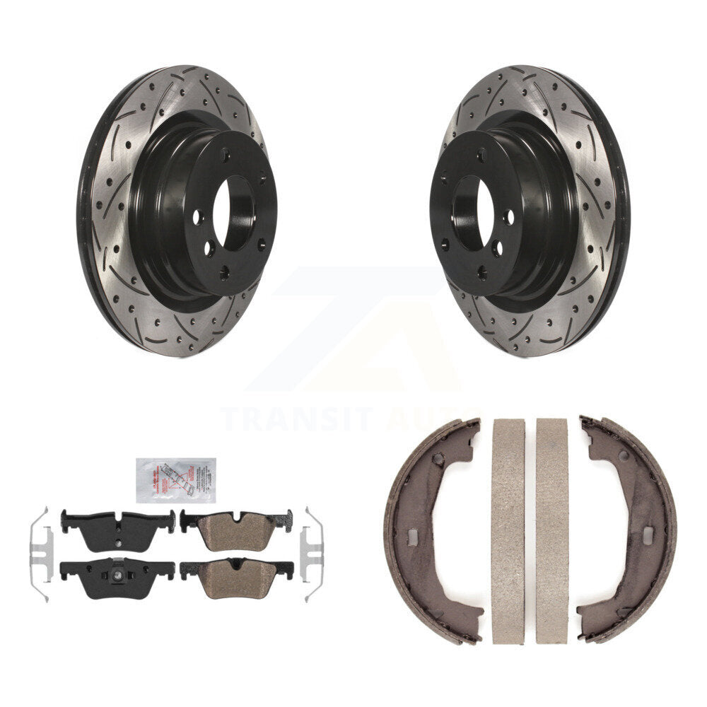 Rear Disc Drilled & Slotted Rotors Semi-Metallic Pads Parking Shoes Kit For BMW 230i 228i KDA-103467