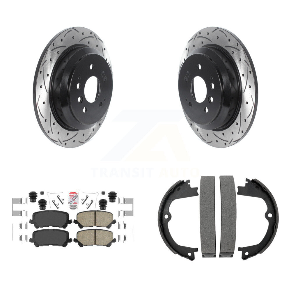 Rear Disc Drilled & Slotted Rotors Ceramic Pads Parking Brake Shoes Kit For Honda Pilot KDA-103480
