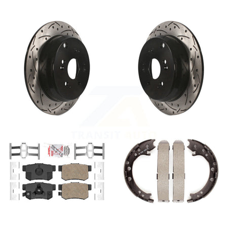 Rear Disc Drilled & Slotted Rotors Ceramic Pads Parking Shoes Kit For Honda CR-V Acura KDA-103482