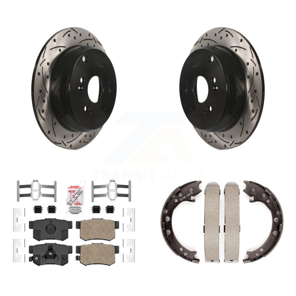 Rear Disc Drilled & Slotted Rotors Ceramic Pads Parking Shoes Kit For Honda CR-V Acura KDA-103483