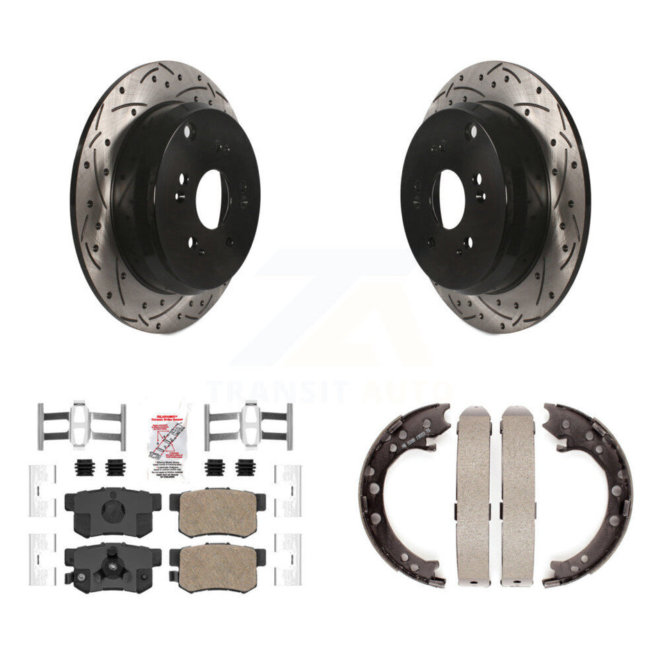 Rear Disc Drilled & Slotted Rotors Ceramic Pads Parking Shoes Kit For Honda CR-V Acura KDA-103483