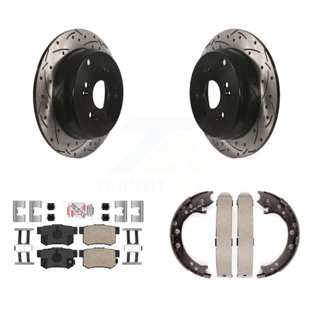 Rear Disc Drilled & Slotted Rotors Ceramic Pads And Parking Brake Shoes Kit For Acura RDX KDA-103484