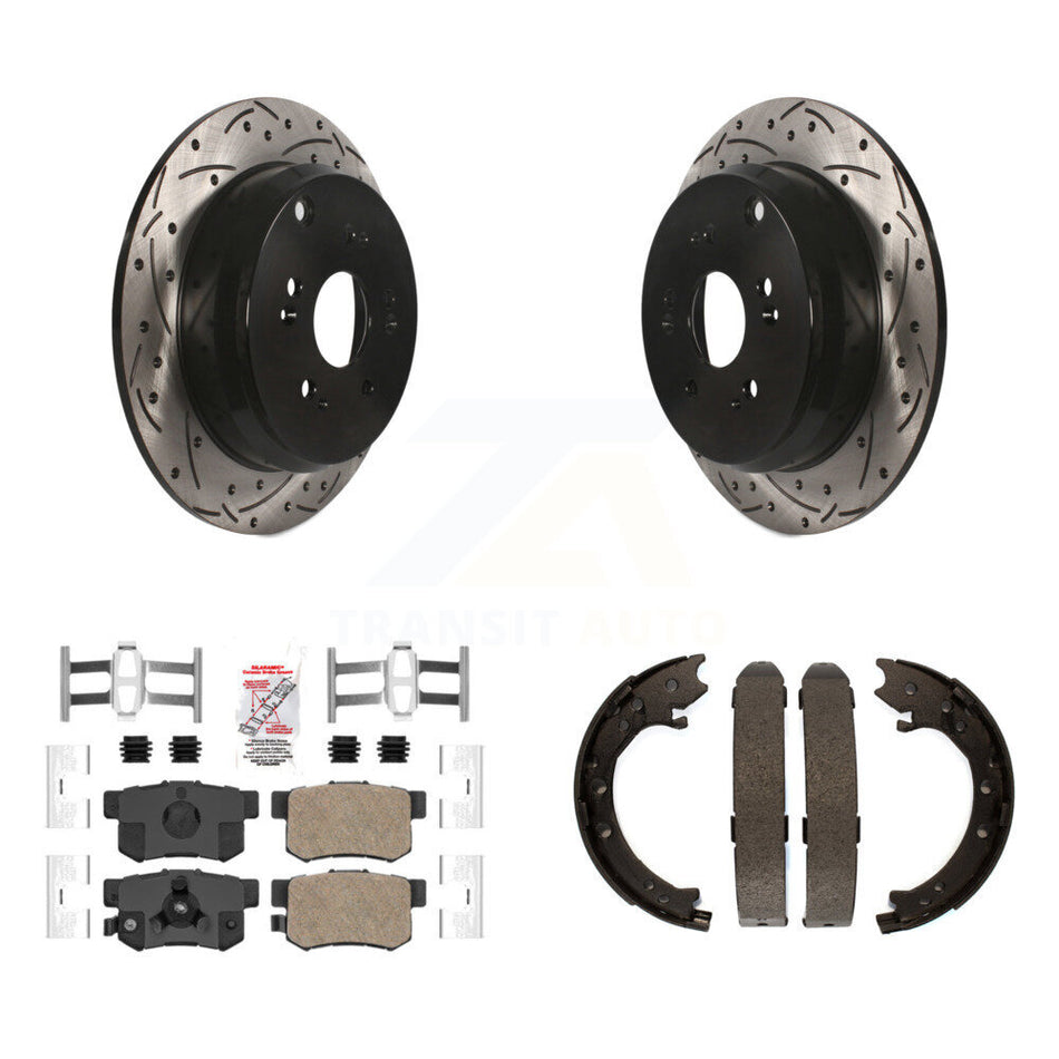Rear Disc Drilled & Slotted Rotors Ceramic Pads Parking Shoes Kit For 05-06 Honda CR-V KDA-103487