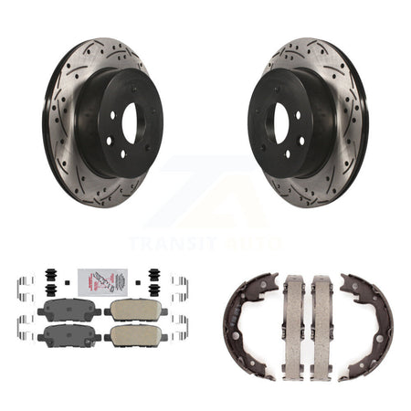 Rear Disc Drilled & Slotted Rotors Ceramic Pads Parking Shoes Kit For Nissan Rogue LEAF KDA-103491