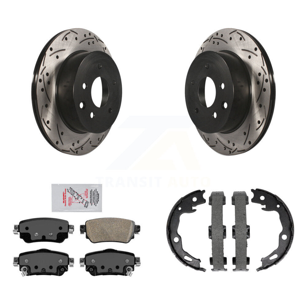 Rear Disc Drilled & Slotted Rotors Ceramic Pads Parking Shoes Kit For Nissan Rogue Sport KDA-103496