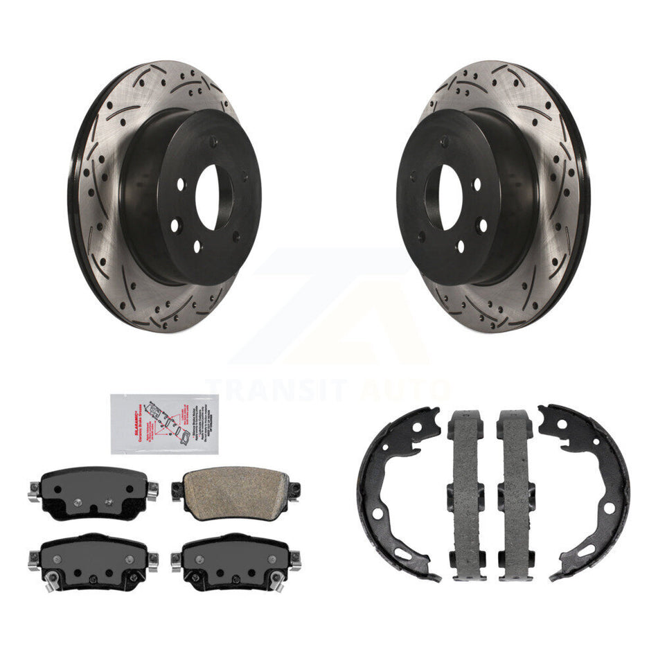 Rear Disc Drilled & Slotted Rotors Ceramic Pads Parking Shoes Kit For Nissan Rogue Sport KDA-103496