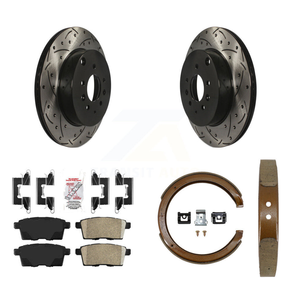 Rear Disc Drilled & Slotted Rotors Ceramic Pads Parking Shoes Kit For 07-12 Mazda CX-9 KDA-103497