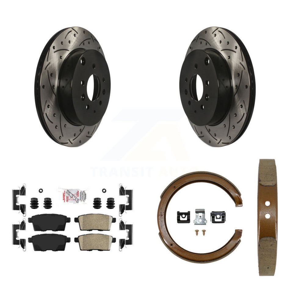 Rear Disc Drilled & Slotted Rotors Ceramic Pads Parking Shoes Kit For 07-12 Mazda CX-9 KDA-103498