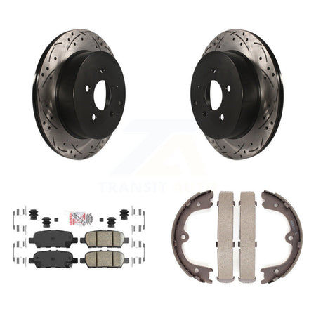 Rear Disc Drilled & Slotted Rotors Ceramic Pads Parking Shoes Kit For Nissan Murano JX35 KDA-103501