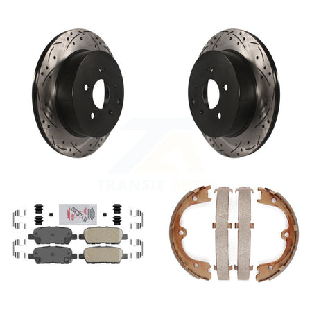 Rear Disc Drilled & Slotted Rotors Ceramic Pads Parking Shoes Kit For INFINITI FX35 Quest KDA-103507