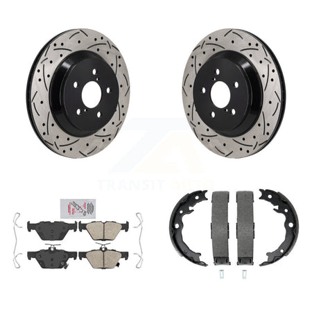 Rear Disc Drilled & Slotted Rotors Ceramic Pads Parking Shoes Kit For Subaru Crosstrek KDA-103510