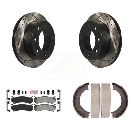 Rear Disc Drilled & Slotted Rotors Semi-Metallic Pads Parking Shoes Kit For Chevrolet HD KDA-103523