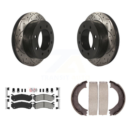 Rear Disc Drilled & Slotted Rotors Semi-Metallic Pads Parking Shoes Kit For Chevrolet GMC KDA-103525