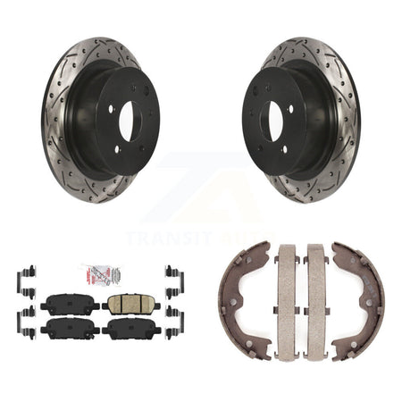 Rear Disc Drilled & Slotted Rotors Ceramic Pads Parking Brake Shoes Kit For Nissan Altima KDA-103530