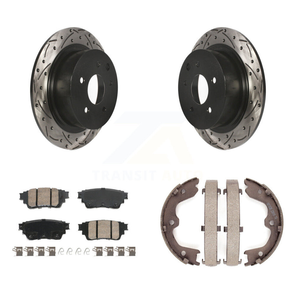 Rear Disc Drilled & Slotted Rotors Ceramic Pads Parking Shoes Kit For Nissan Altima AWD KDA-103534