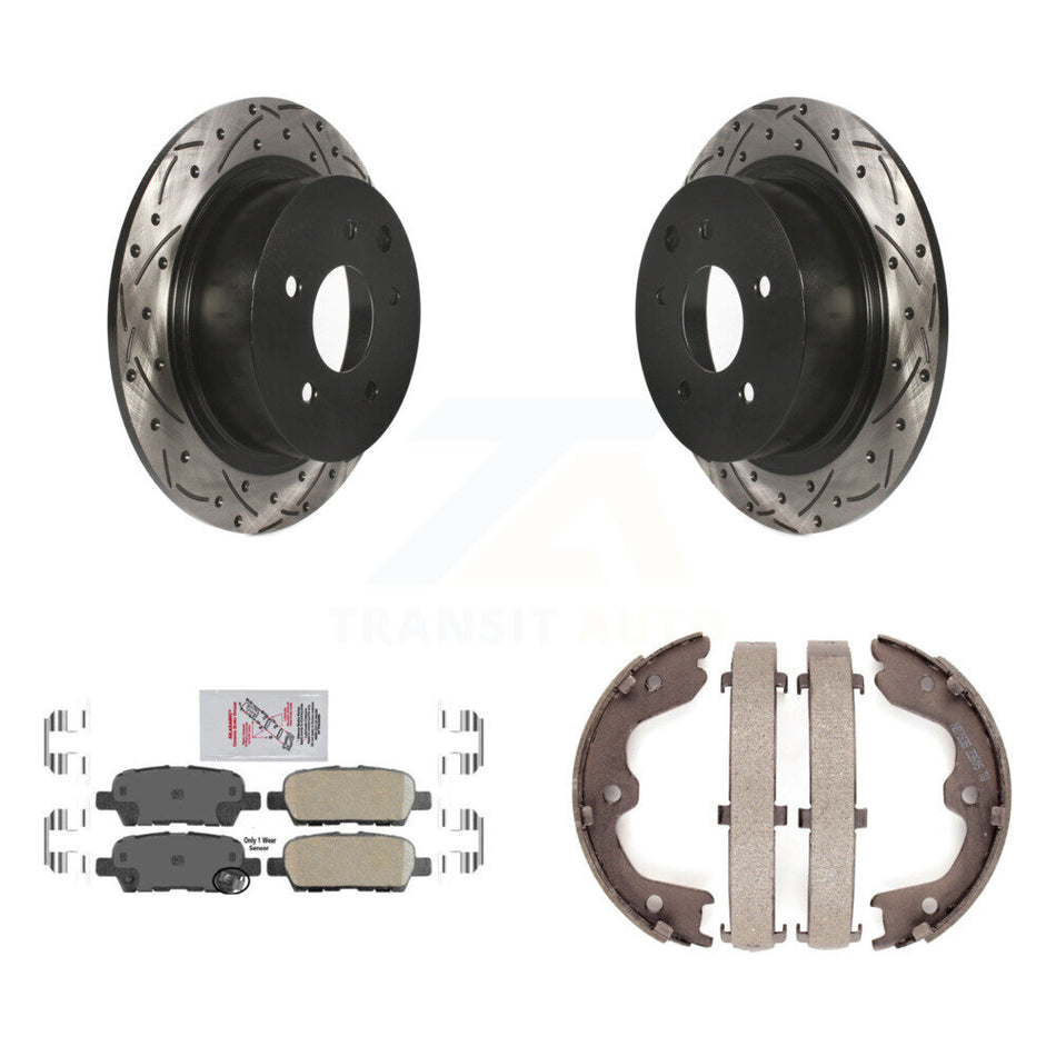 Rear Disc Drilled & Slotted Rotors Ceramic Pads Parking Brake Shoes Kit For Nissan Altima KDA-103535