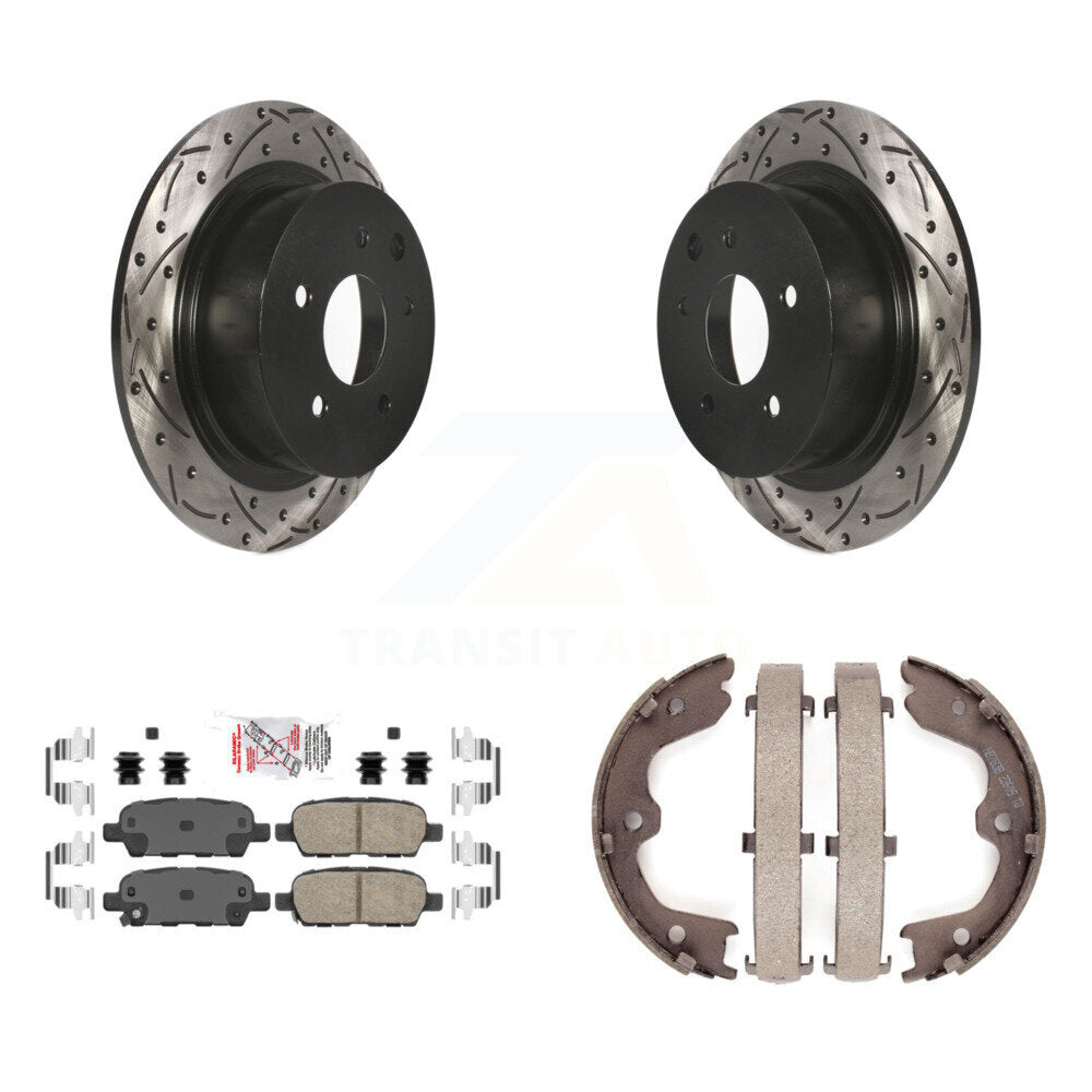 Rear Disc Drilled & Slotted Rotors Ceramic Pads Parking Shoes Kit For 07-09 Nissan Altima KDA-103537