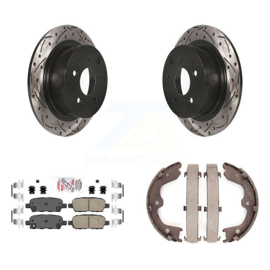 Rear Disc Drilled & Slotted Rotors Ceramic Pads Parking Shoes Kit For 07-09 Nissan Altima KDA-103537
