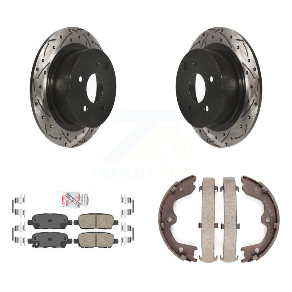 Rear Disc Drilled & Slotted Rotors Ceramic Pads Parking Shoes Kit For 07-09 Nissan Altima KDA-103538