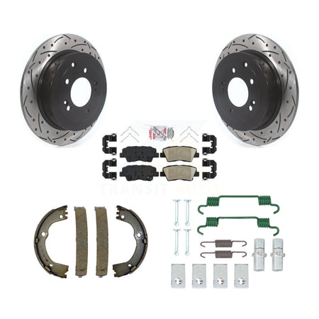 Rear Disc Drilled & Slotted Rotors Ceramic Pads Parking Shoes Hardware Kit For Hyundai KDA-103560