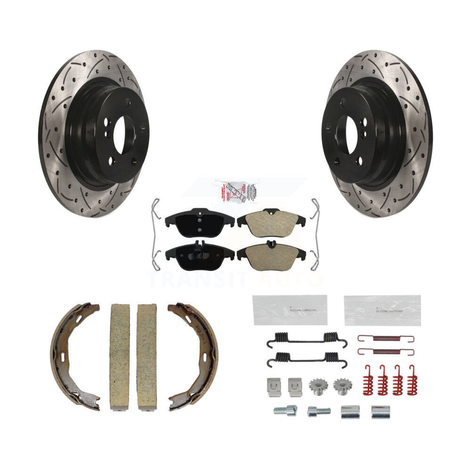Rear Disc Drilled & Slotted Rotors Semi-Metallic Pads Parking Shoes Hardware Kit For C300 KDA-103601