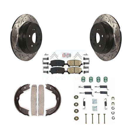Rear Disc Drilled & Slotted Rotors Ceramic Pads Parking Shoes Hardware Kit For Honda MDX KDA-103612