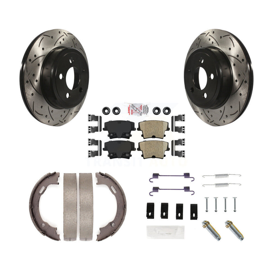 Rear Disc Drilled & Slotted Rotors Ceramic Pads Parking Shoes Hardware Kit For Dodge 300 KDA-103652