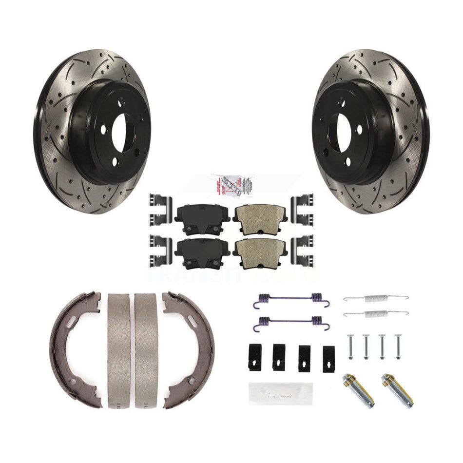 Rear Disc Drilled & Slotted Rotors Ceramic Pads Parking Shoes Hardware Kit For Dodge 300 KDA-103653