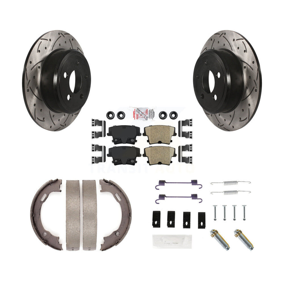 Rear Disc Drilled & Slotted Rotors Ceramic Pads Parking Shoes Hardware Kit For Dodge 300 KDA-103654