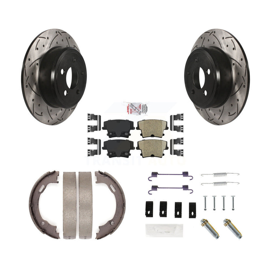 Rear Disc Drilled & Slotted Rotors Ceramic Pads Parking Shoes Hardware Kit For Dodge 300 KDA-103655