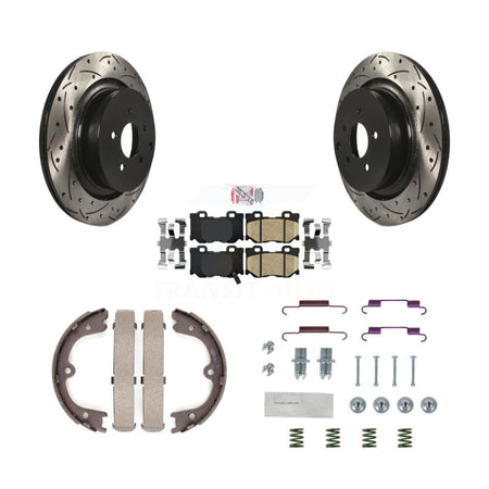 Rear Disc Drilled & Slotted Rotors Ceramic Pads Parking Shoes Hardware Kit For INFINITI KDA-103661
