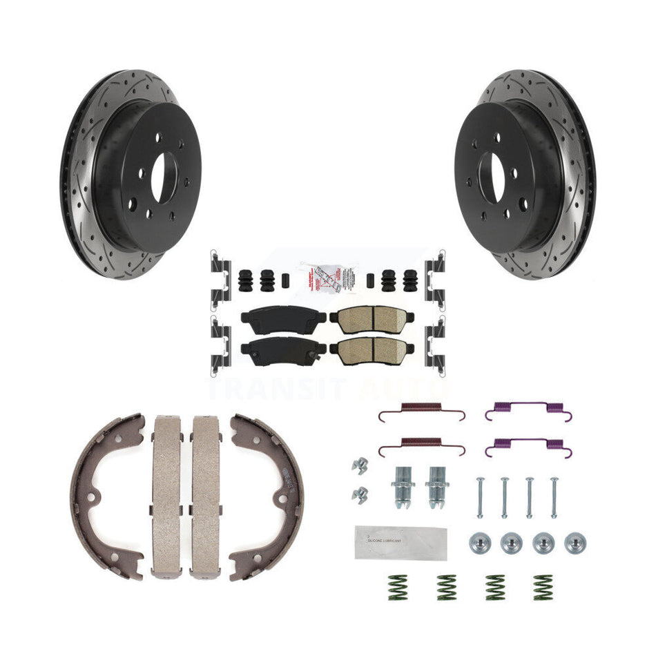 Rear Disc Drilled & Slotted Rotors Ceramic Pads Parking Shoes And Hardware Kit For Nissan KDA-103668