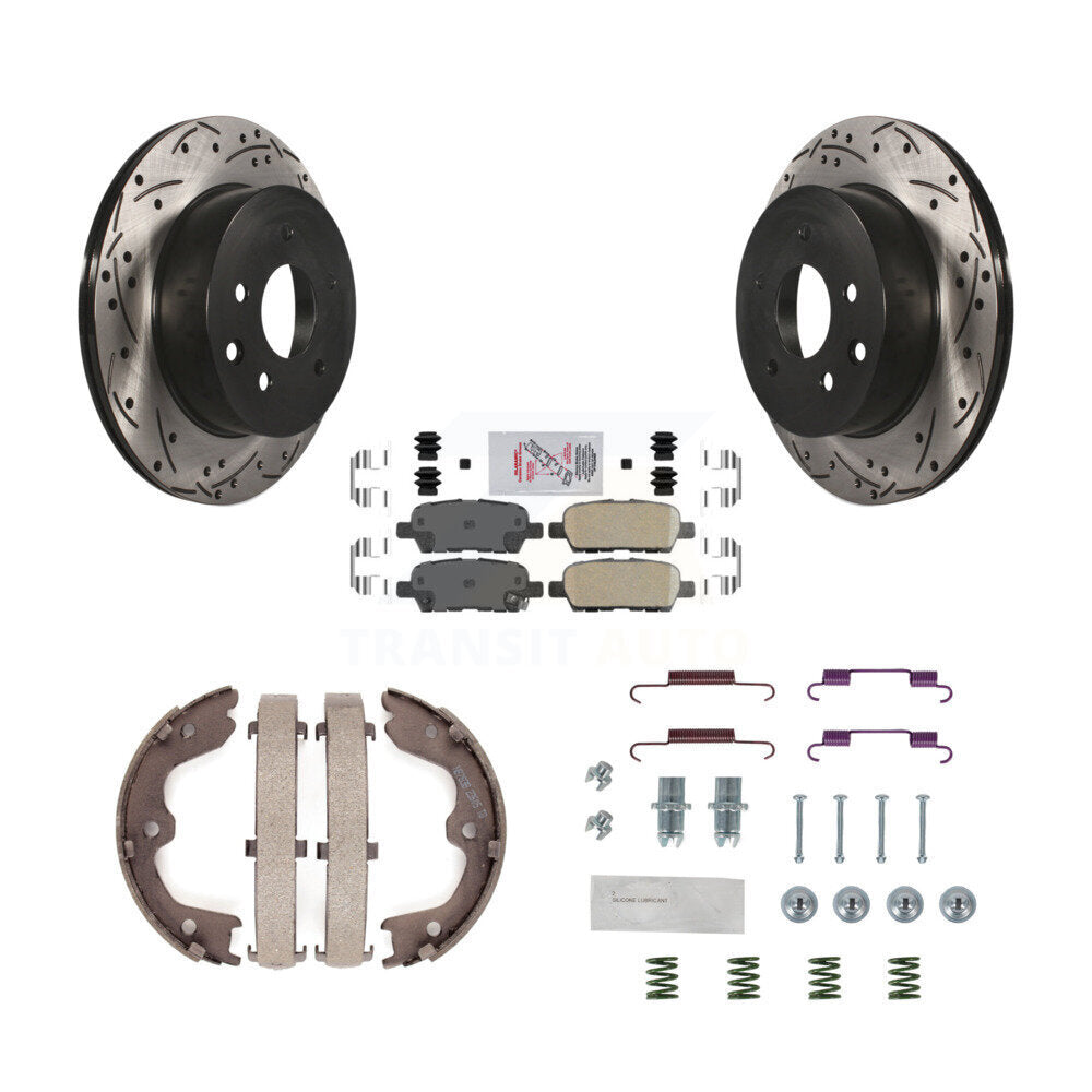 Rear Disc Drilled & Slotted Rotors Ceramic Pads Parking Shoes Hardware Kit For INFINITI KDA-103691