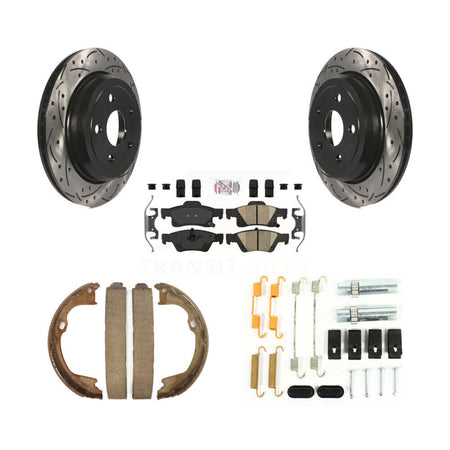 Rear Disc Drilled & Slotted Rotors Ceramic Pads Parking Shoes Hardware Kit For Jeep Grand KDA-103708