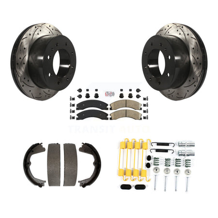 Rear Disc Drilled & Slotted Rotors Ceramic Pads Parking Shoes Hardware Kit For Chevrolet KDA-103745