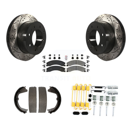 Rear Disc Drilled & Slotted Rotors Semi-Metallic Pads Parking Shoes Hardware Kit For 2500 KDA-103746