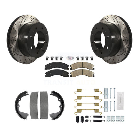 Rear Disc Drilled & Slotted Rotors Ceramic Pads Parking Shoes Hardware Kit For GMC Sierra KDA-103747