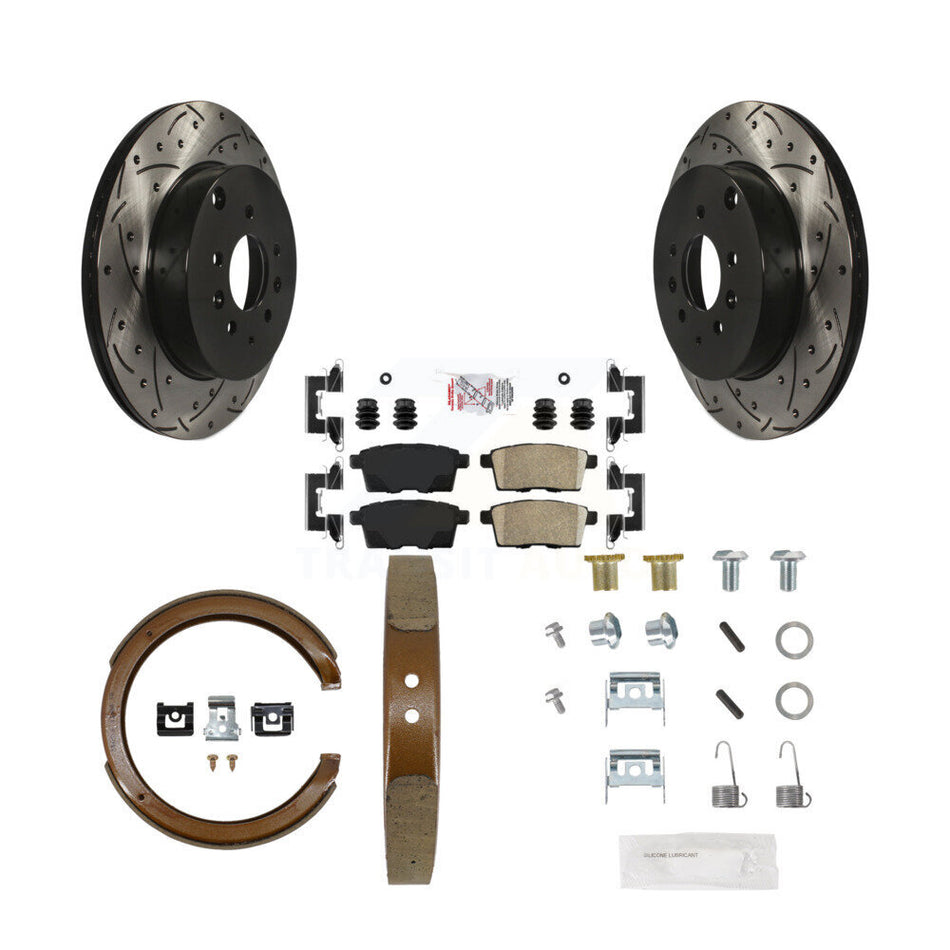 Rear Disc Drilled & Slotted Rotors Ceramic Pads Parking Shoes Hardware Kit For Mazda CX-9 KDA-103765