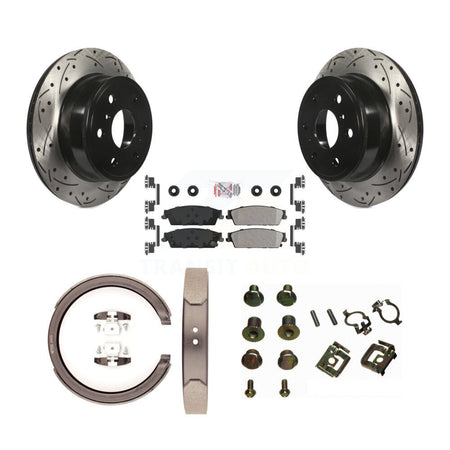 Rear Disc Drilled & Slotted Rotors Semi-Metallic Pads Parking Shoes Hardware Kit For 1500 KDA-103783