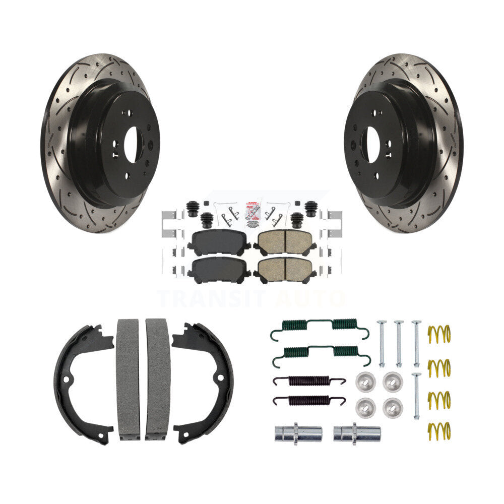 Rear Disc Drilled & Slotted Rotors Ceramic Pads Parking Shoes Hardware Kit For Acura MDX KDA-103821