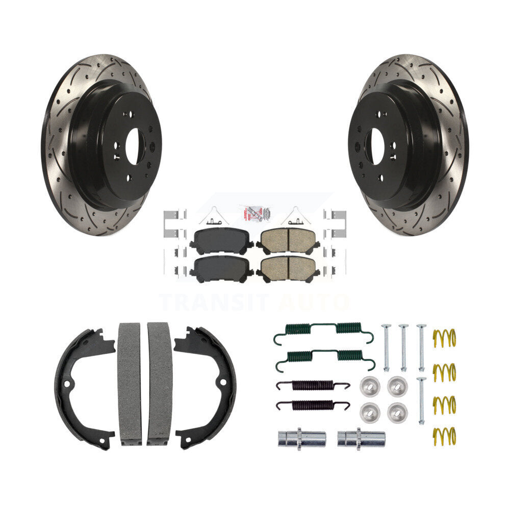 Rear Disc Drilled & Slotted Rotors Ceramic Pads Parking Shoes Hardware Kit For Acura MDX KDA-103822