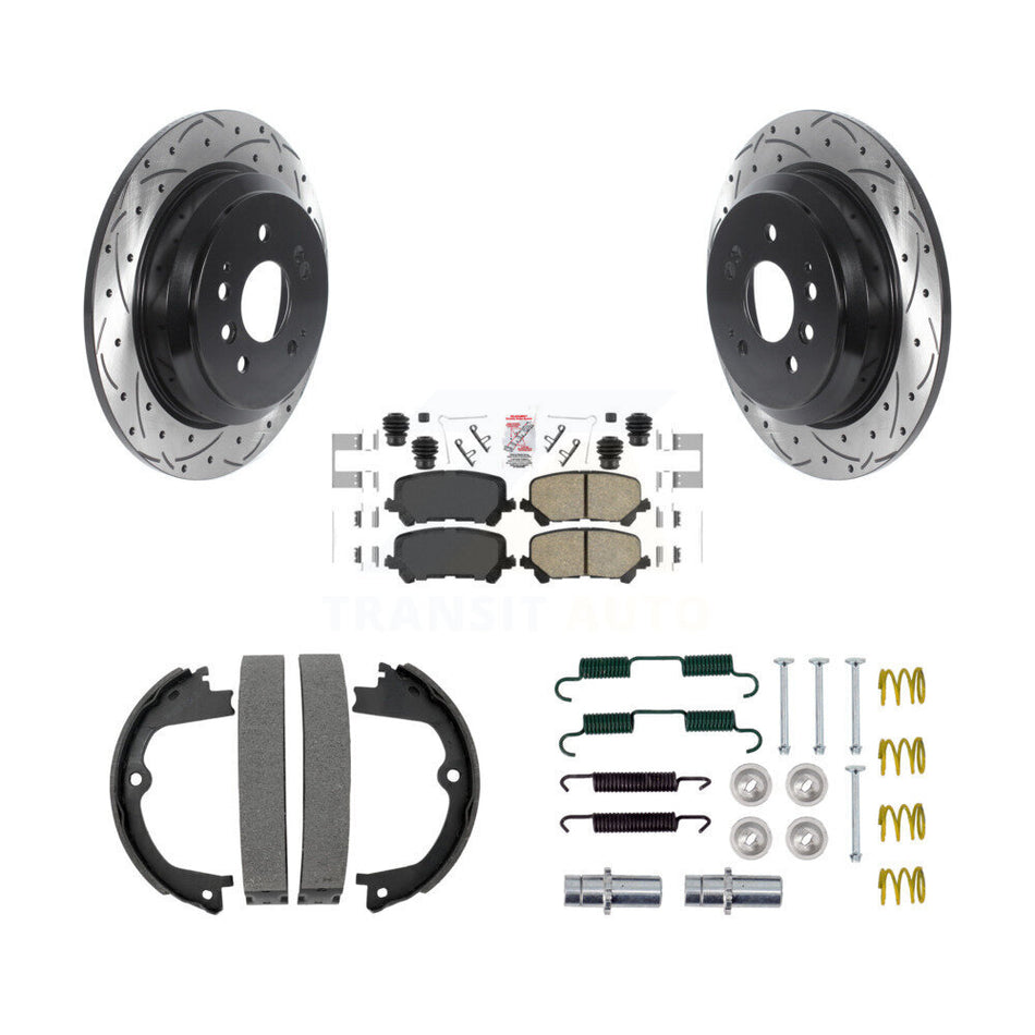 Rear Disc Drilled & Slotted Rotors Ceramic Pads Parking Shoes And Hardware Kit For Honda KDA-103823