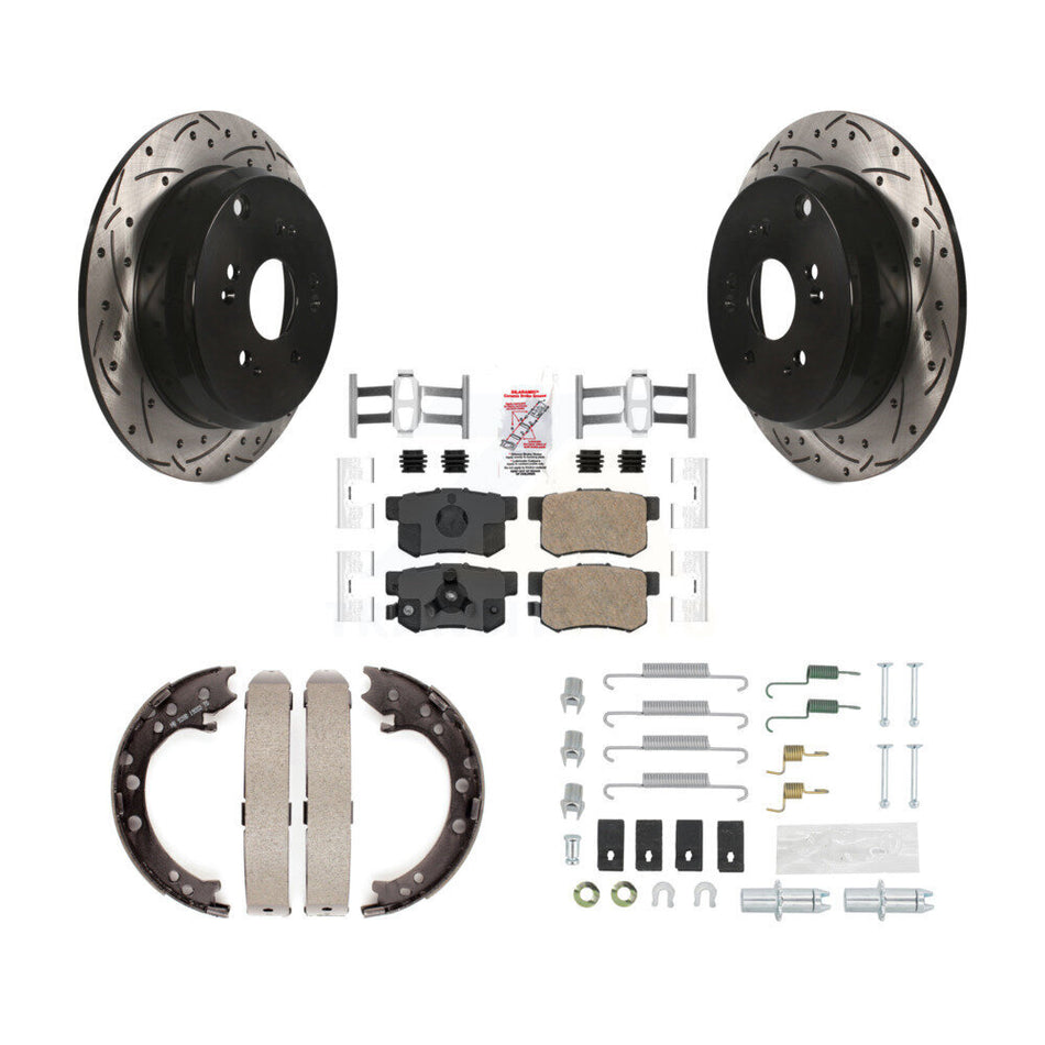 Rear Disc Drilled & Slotted Rotors Ceramic Pads Parking Shoes Hardware Kit For Honda CR-V KDA-103831