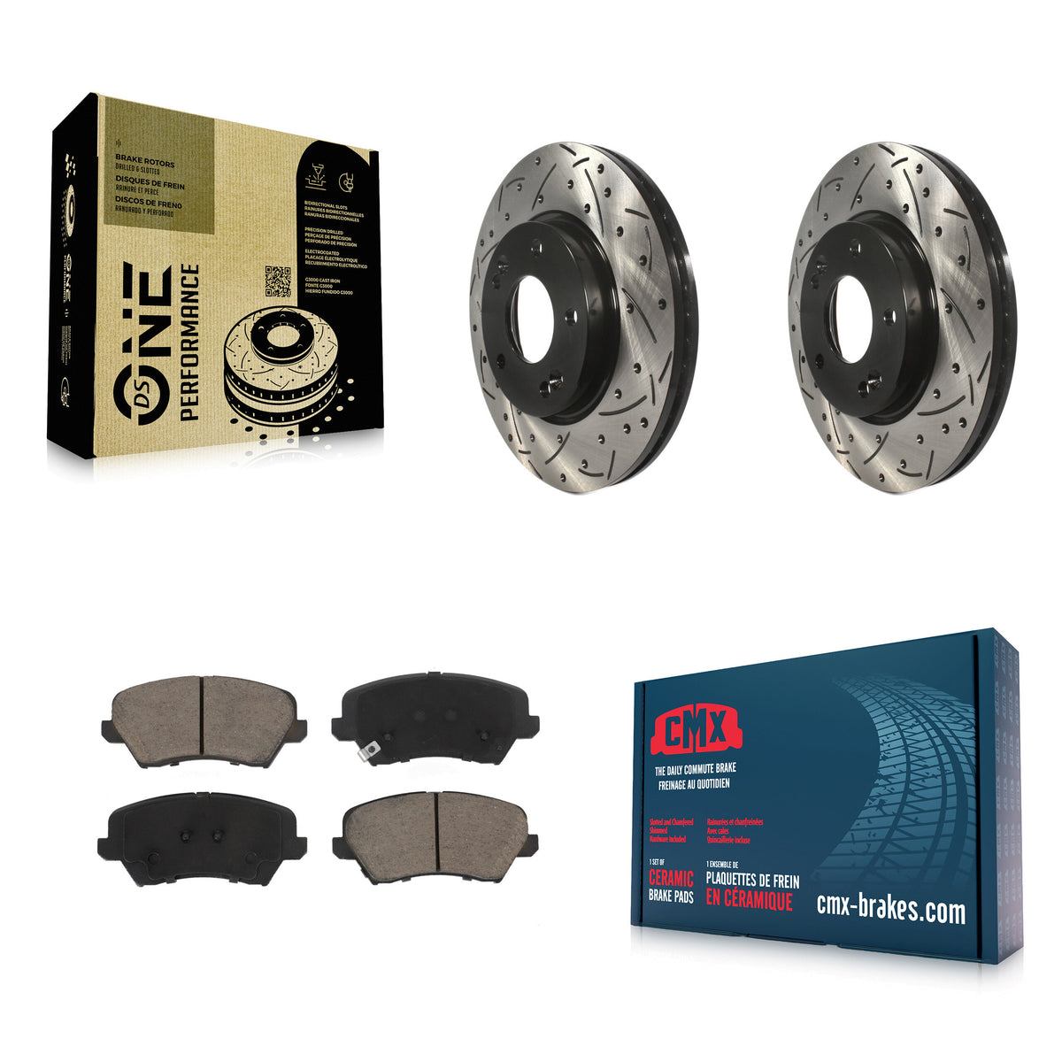 Front Drilled Slot Brake Rotors Ceramic Pad Kit For Kia Forte Hyundai Elantra GT Veloster KDC-100047