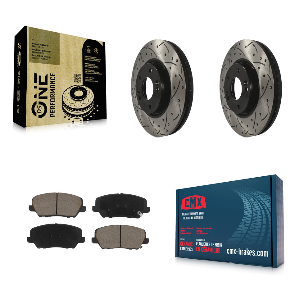 Front Drilled Slot Brake Rotor Ceramic Pad Kit For Kia Forte Forte5 Hyundai Veloster Koup KDC-100053