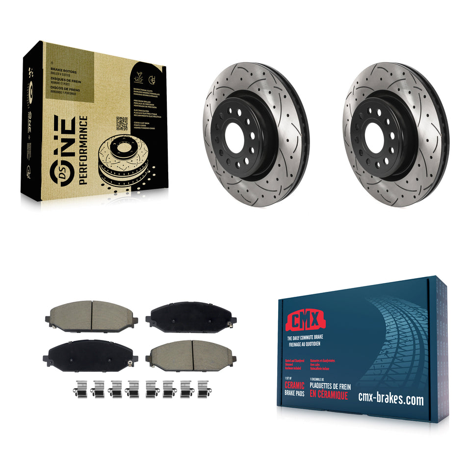 Front Coated Drilled Slotted Disc Brake Rotors And Ceramic Pads Kit For Ram 1500 KDC-100054