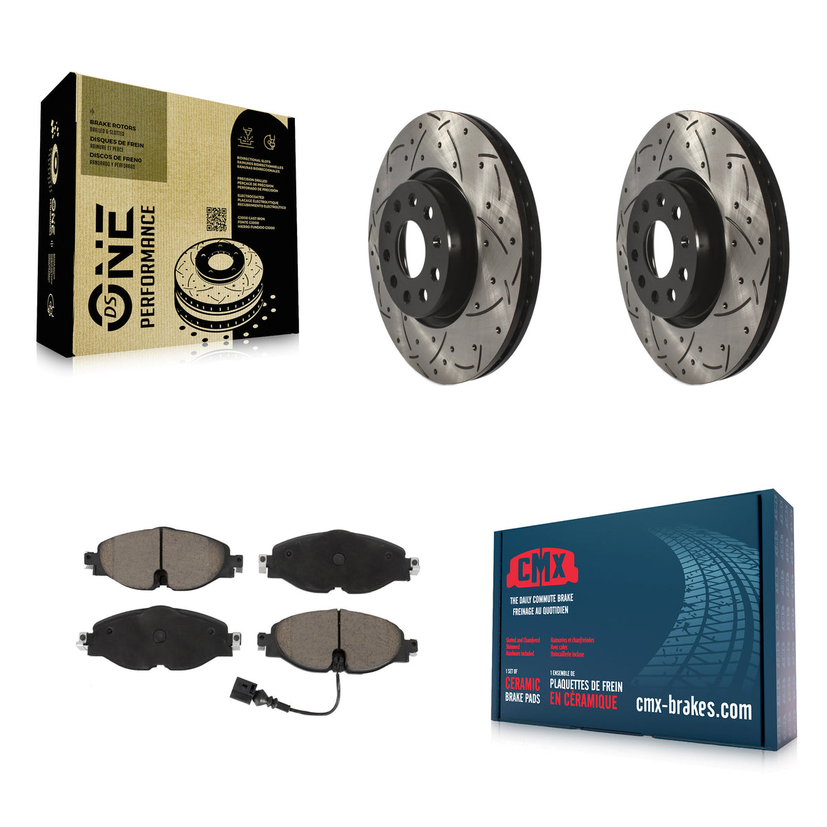 Front Drill Slot Brake Rotor Ceramic Pad Kit For Volkswagen Golf Taos SportWagen Audi GTI KDC-100200